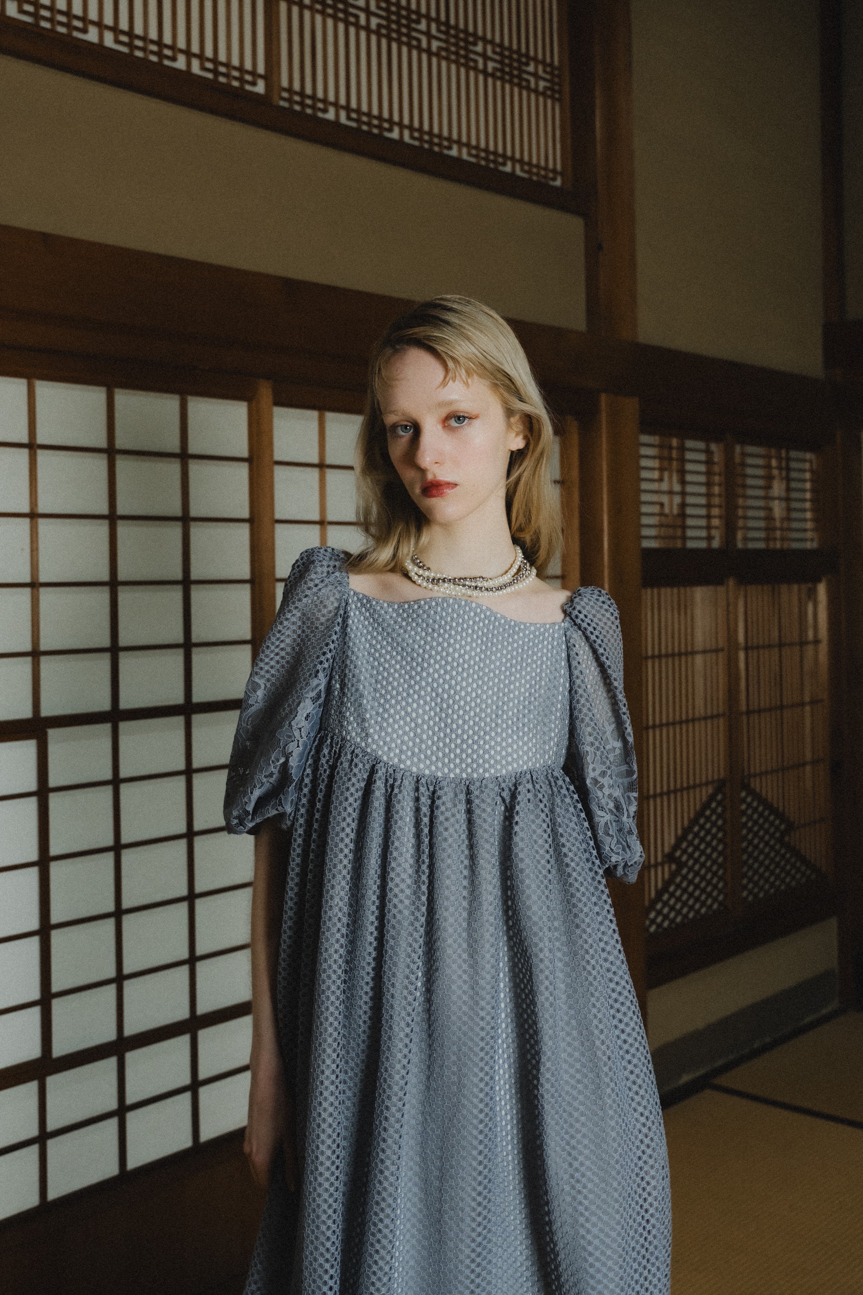 1114 Sheer Gingham Lace Dress