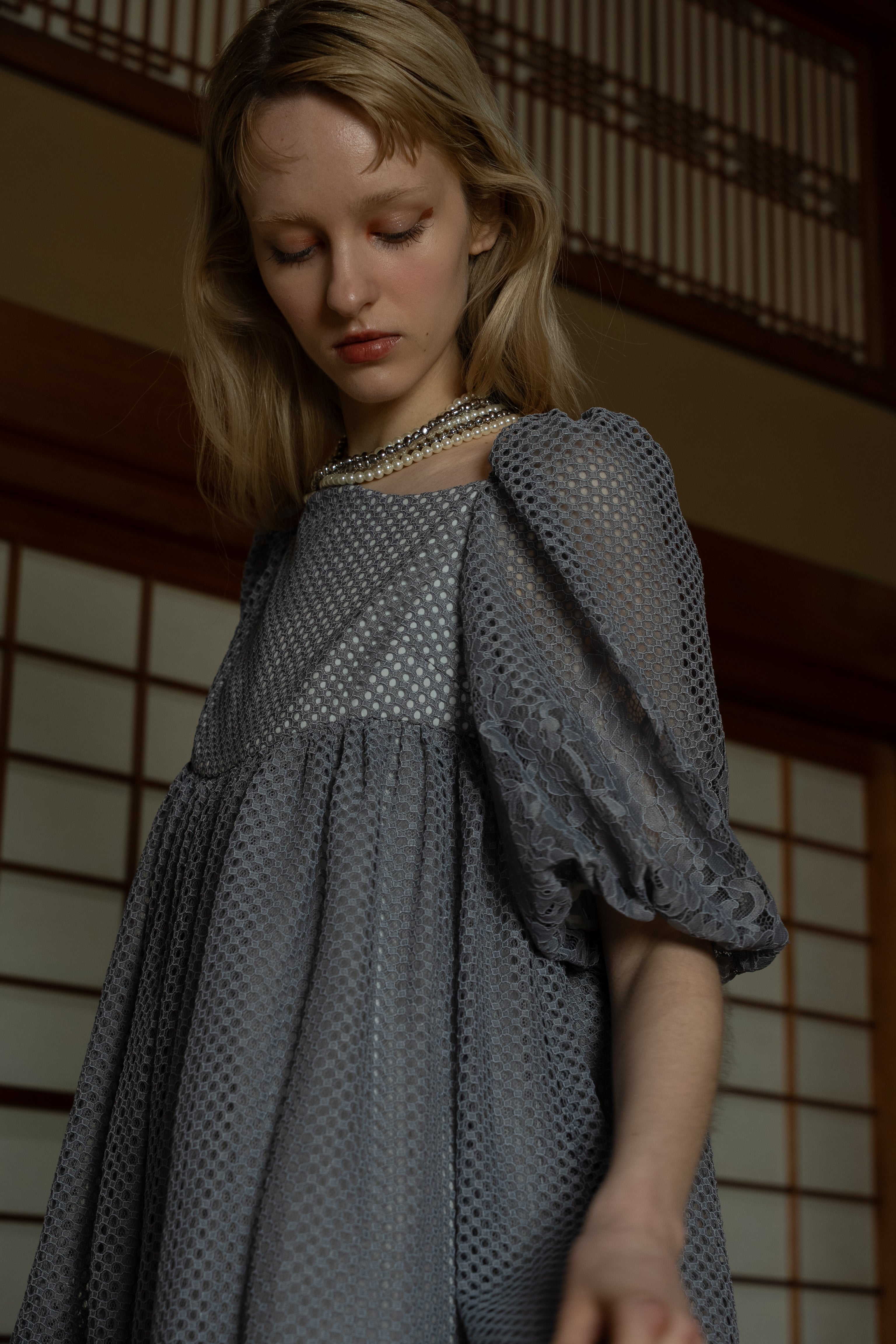 1114 Sheer Gingham Lace Dress