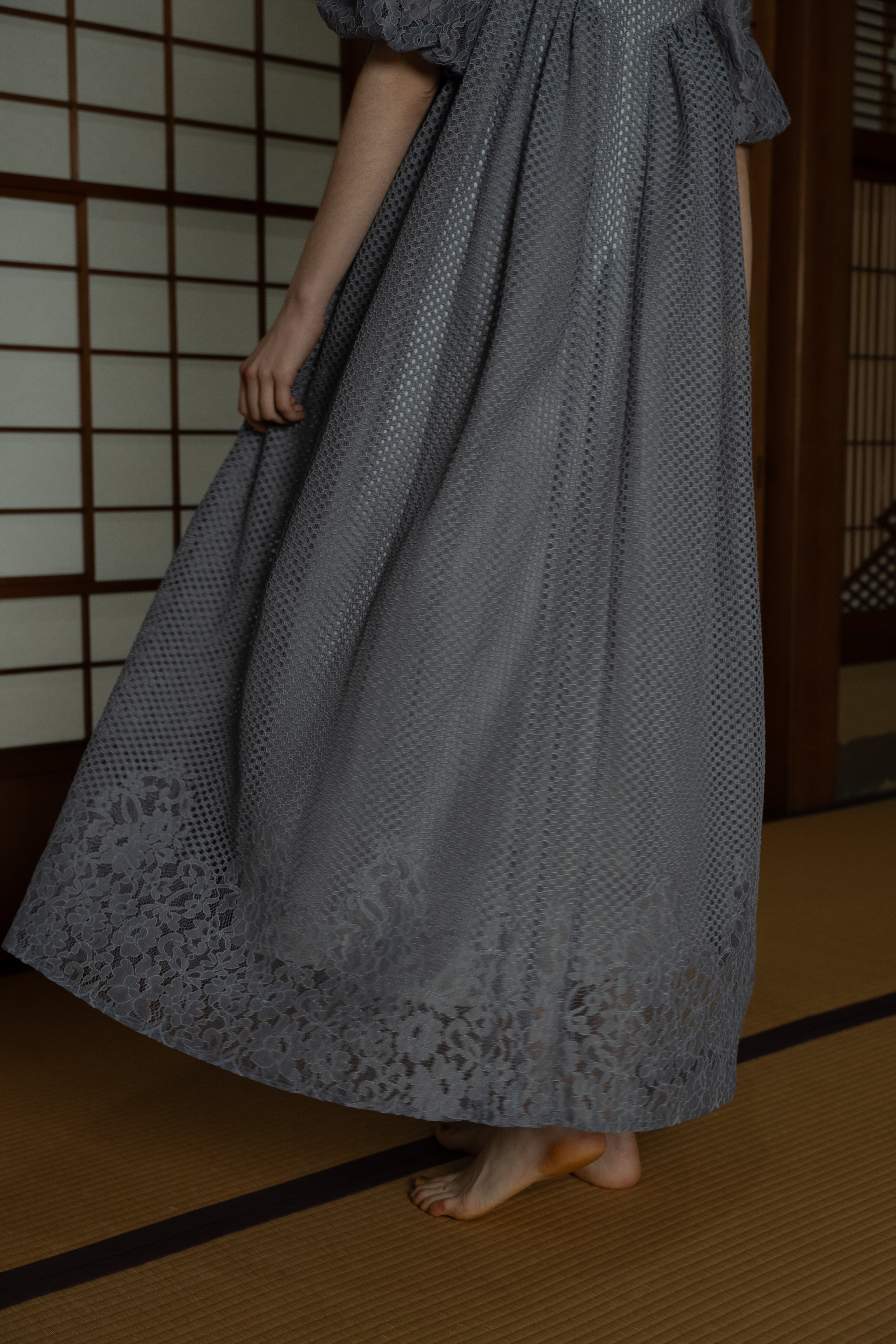 1114 Sheer Gingham Lace Dress
