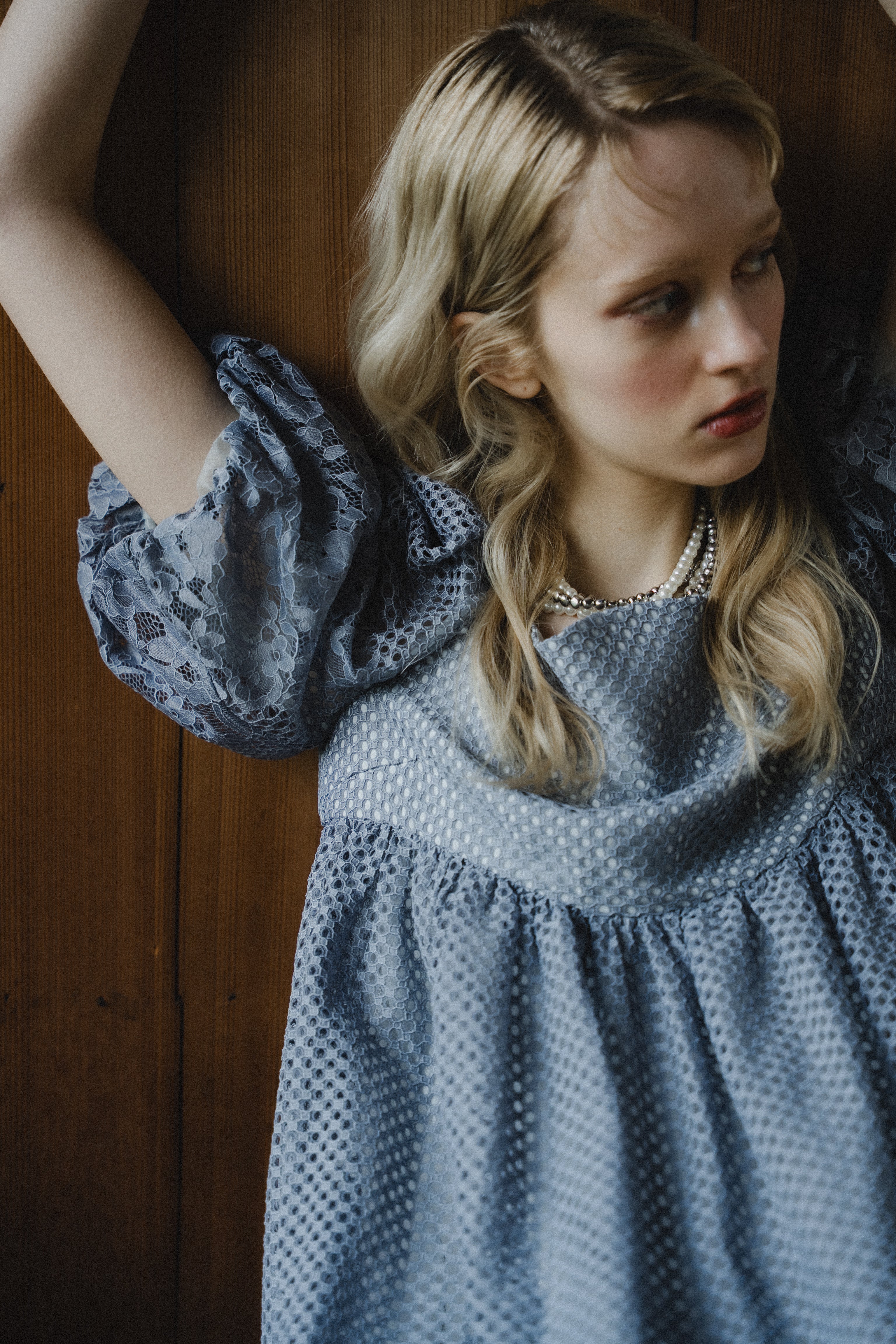 1114 Sheer Gingham Lace Dress