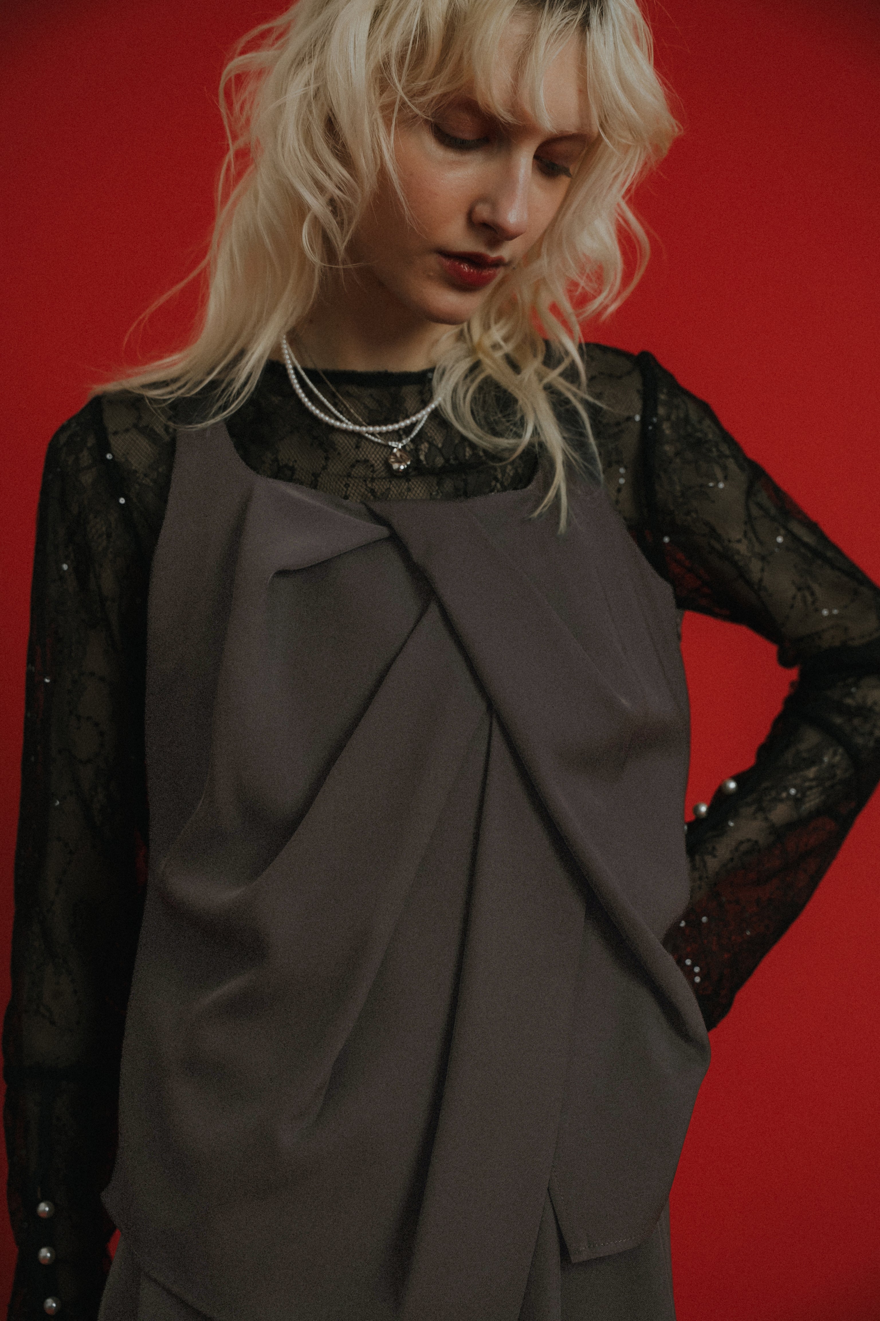 1084 Oblique cross top pants set