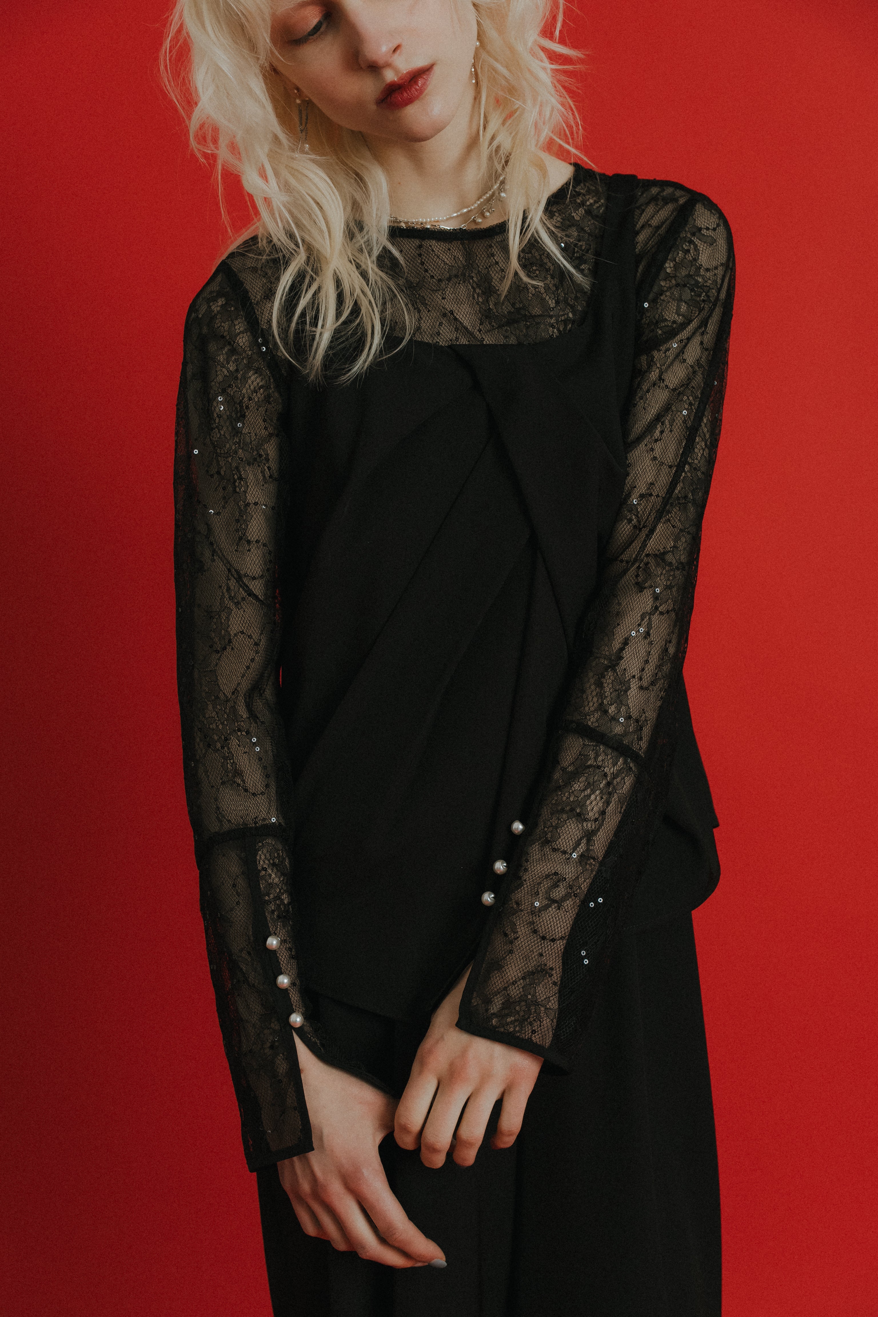 1084 Oblique cross top pants set