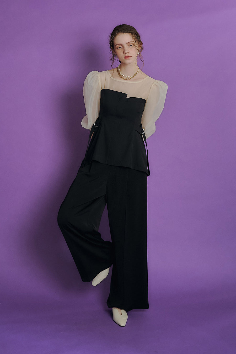 model:172cm size:モデルサイズ color:ブラック×ベージュ