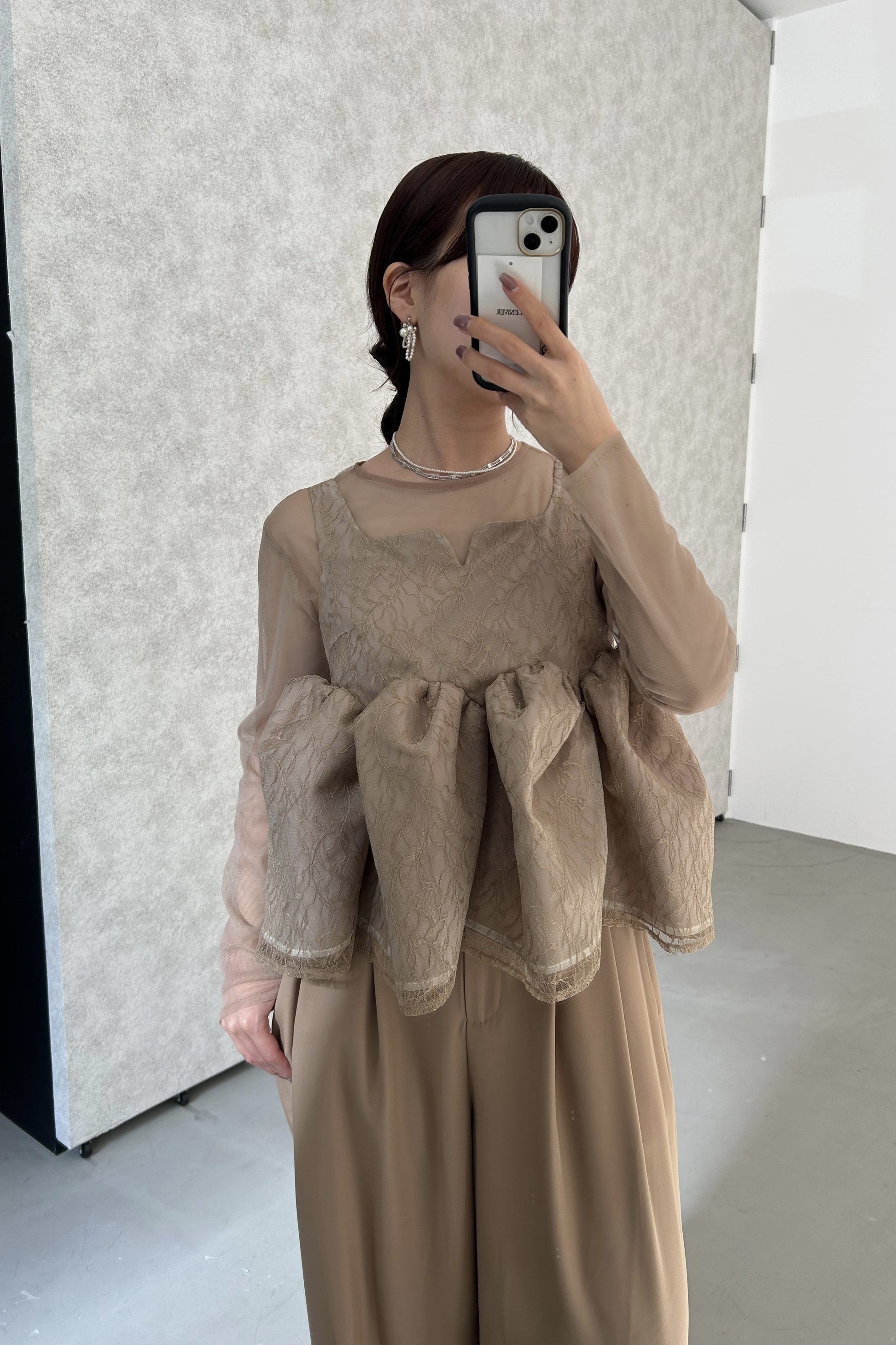 model:159cm size:M color:ベージュ