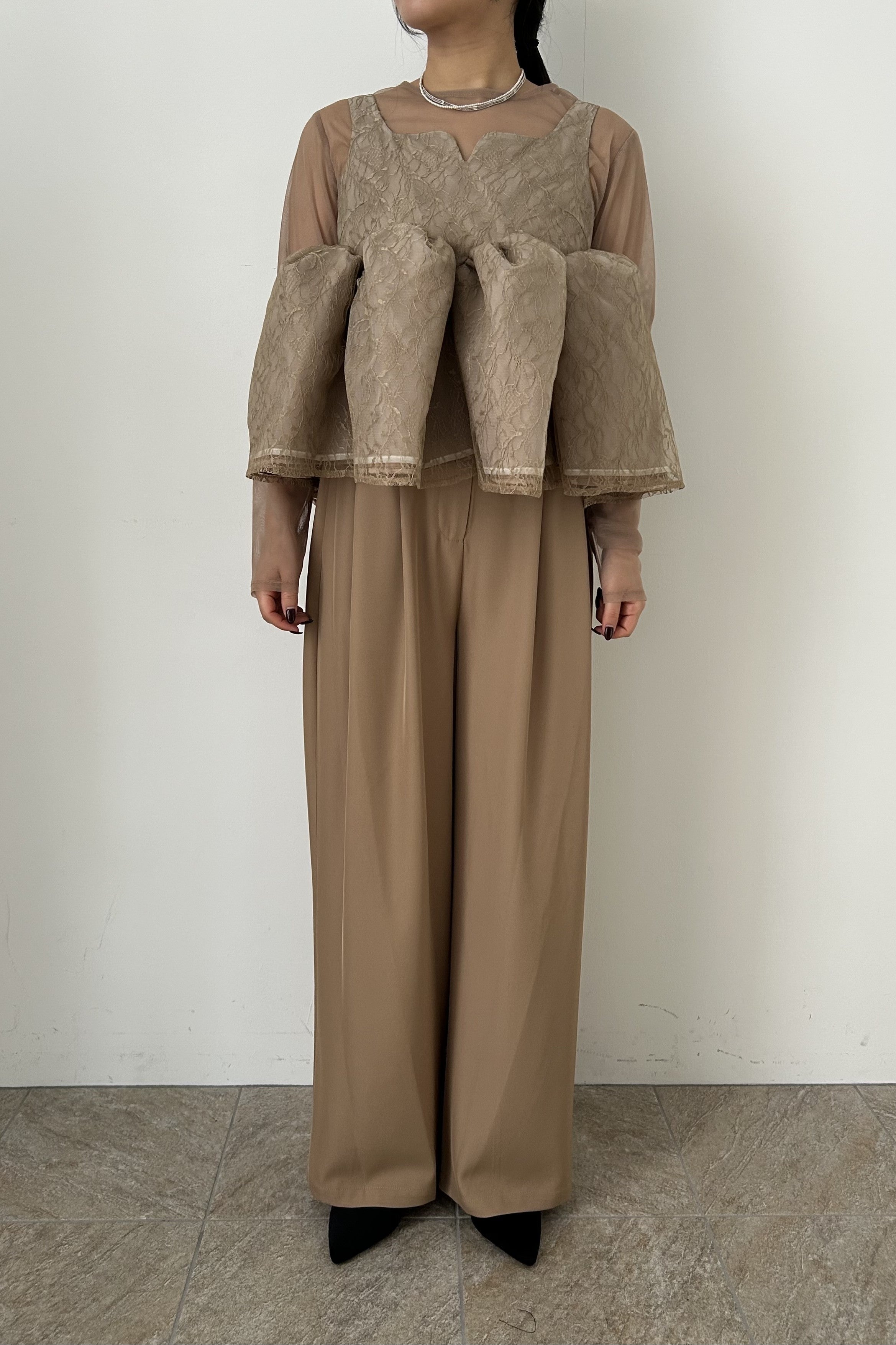 model:155cm size:S color:ベージュ