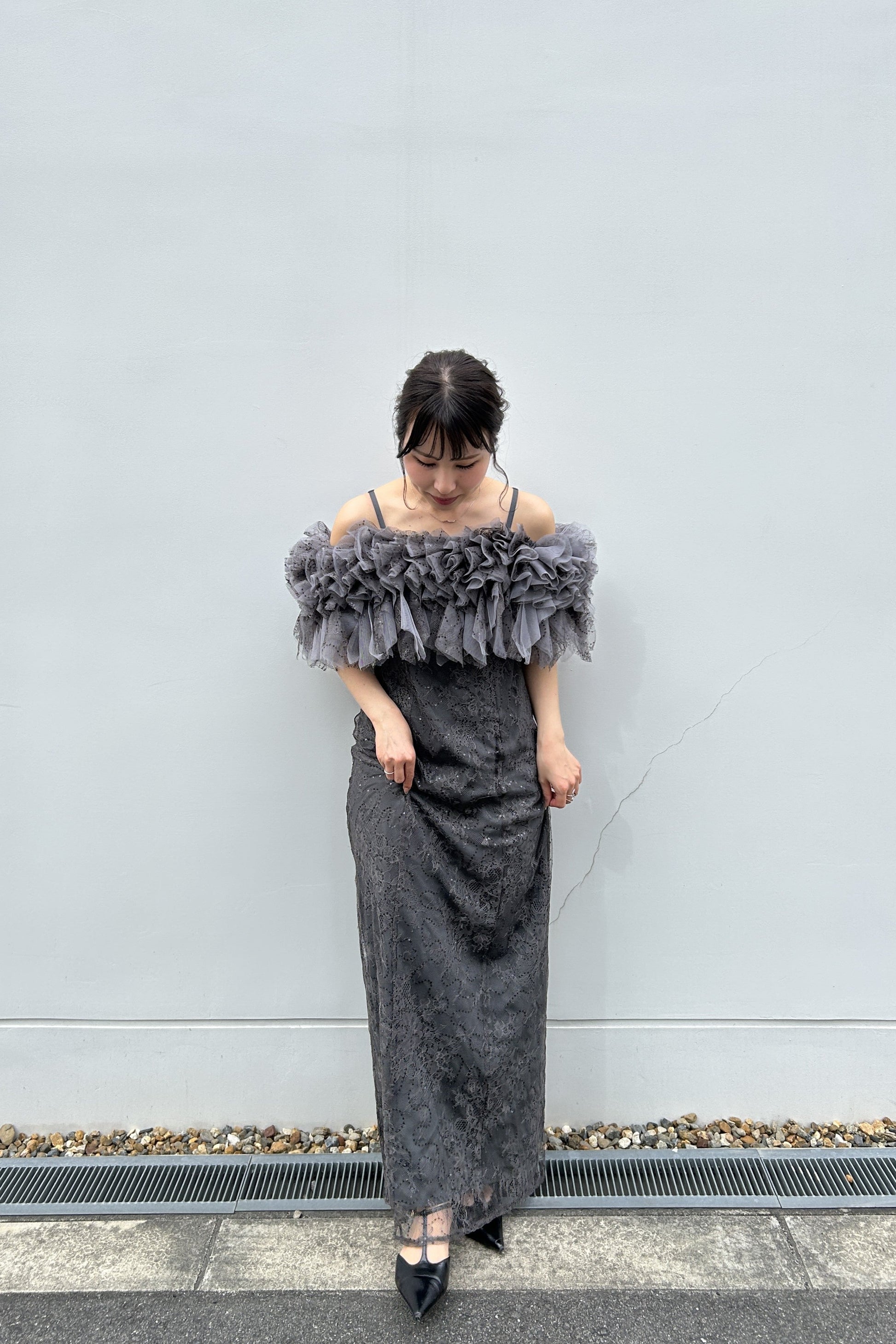 model:159cm size:M color:チャコール