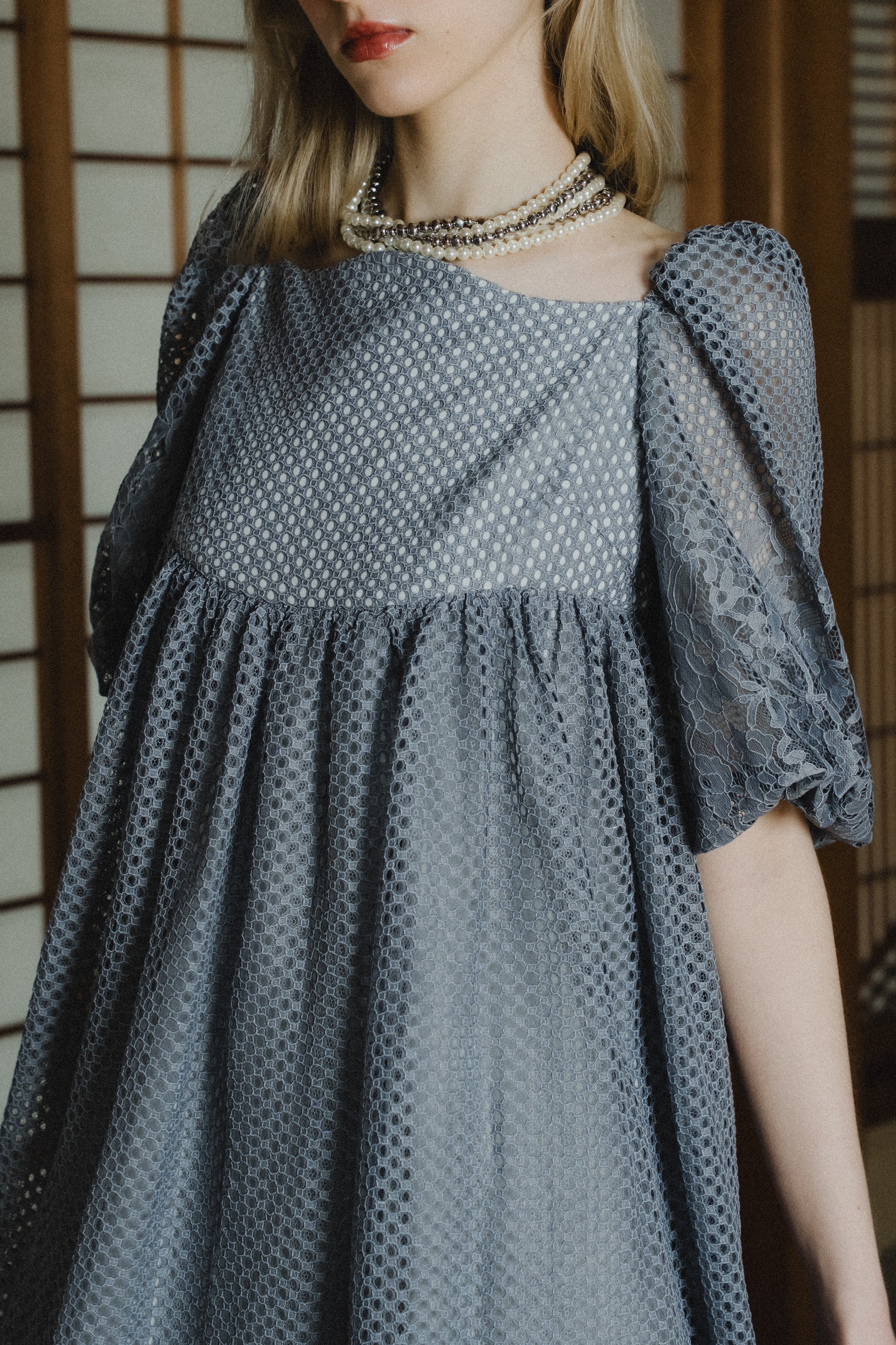 1114 Sheer Gingham Lace Dress