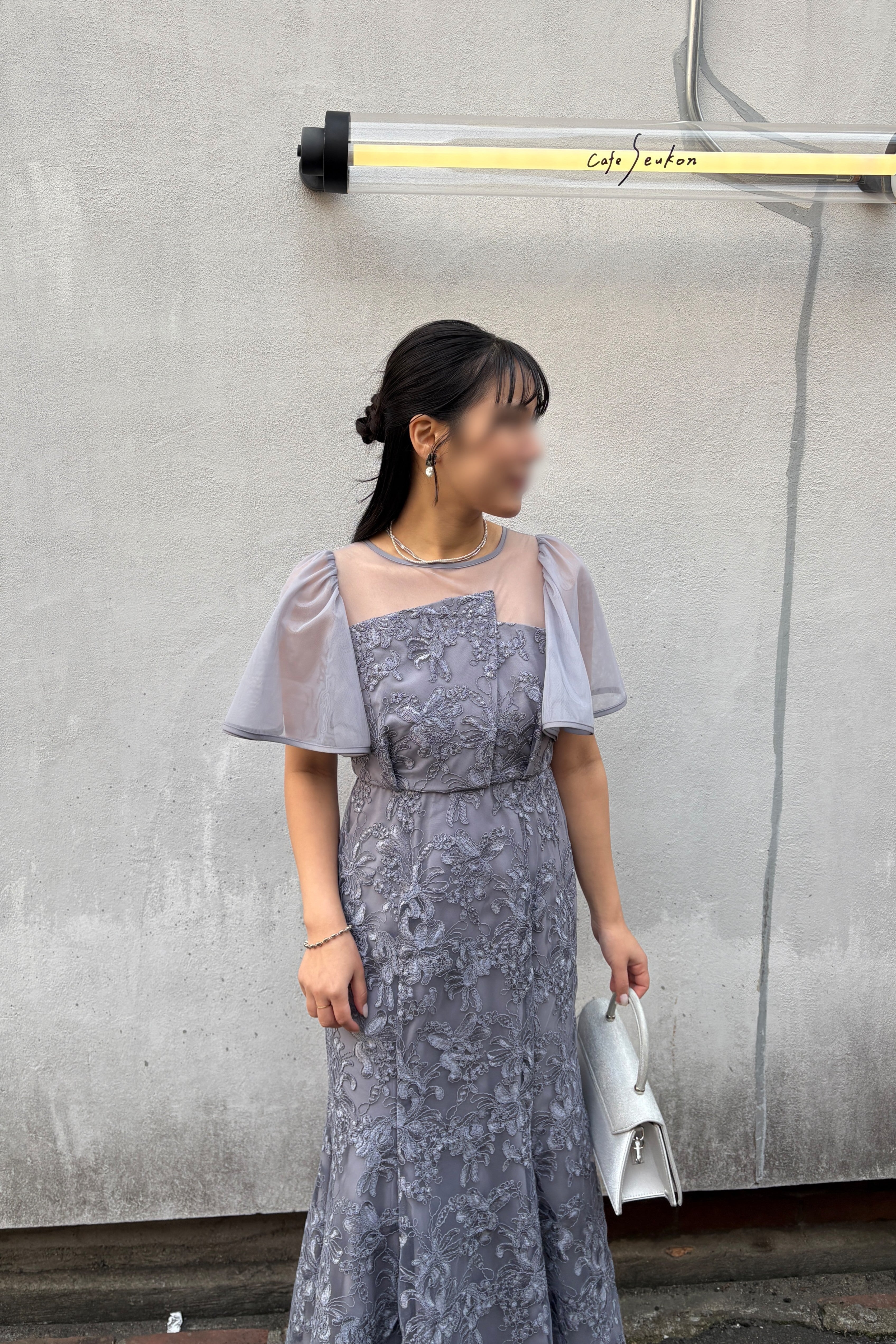 model:155cm size:S color:グレイッシュブルー